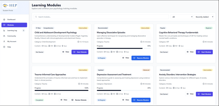 HEP - Building an AI-powered Learning Ecosystem for the Psychotherapy Education