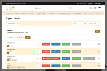 Jewelry Marketplace-Added a Ticketing system feature for better service and team productivity