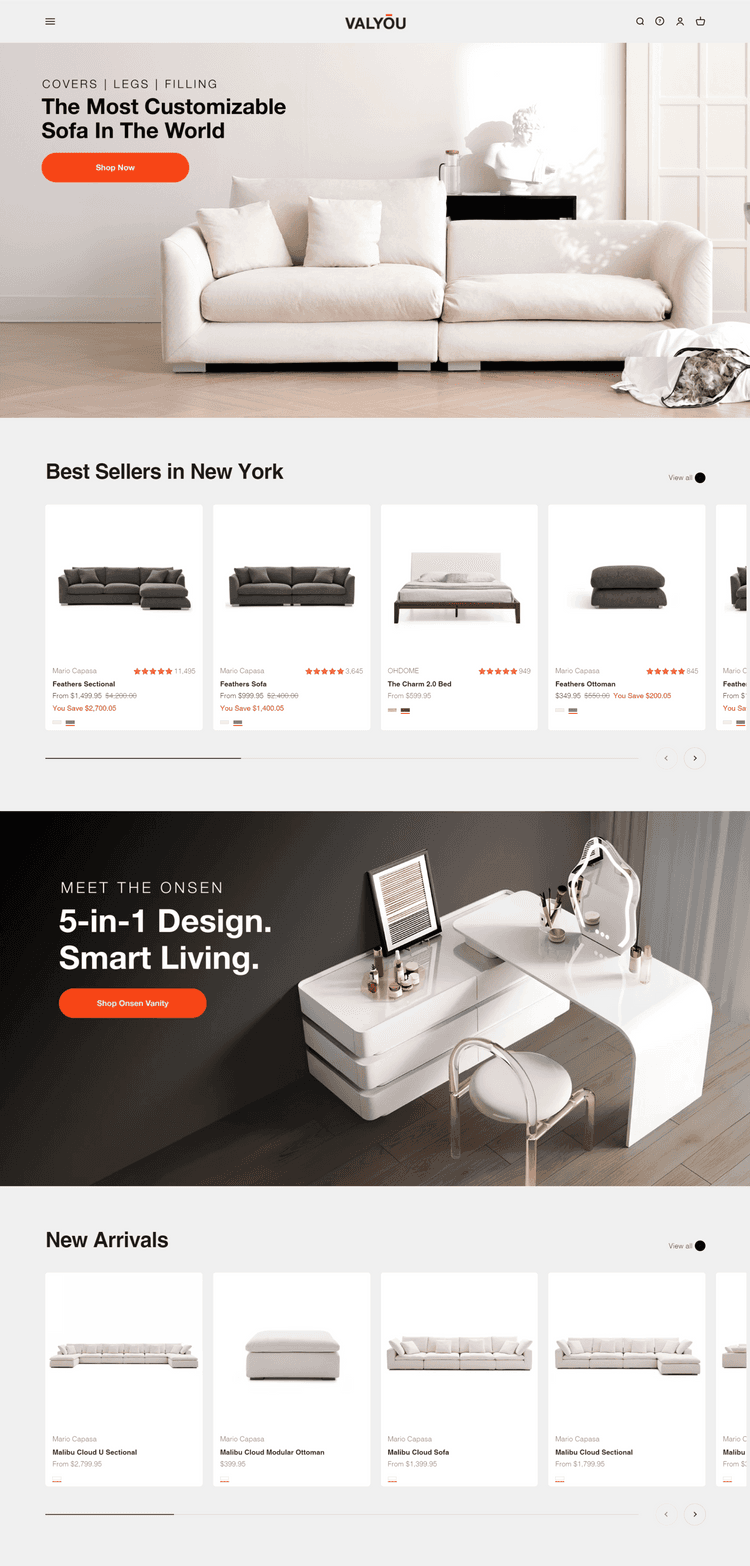 eCommerce Furniture Store USA VALYOU Furniture