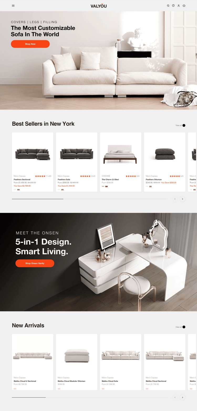 eCommerce Furniture Store USA VALYOU Furniture